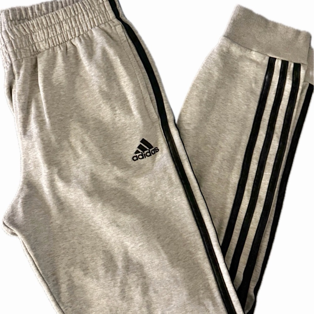 Adidas Kids Light Gray Joggers with Black Stripes